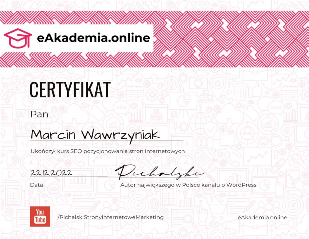 Certyfikat ukończenia kursu online.
