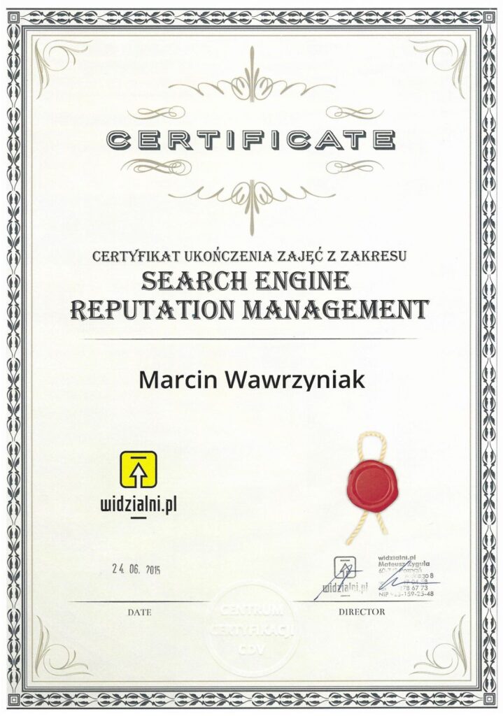 Certyfikat zarządzania reputacją w sieci