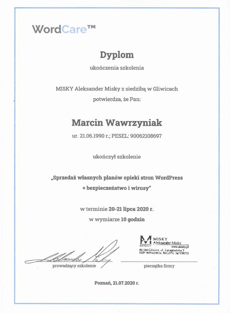 Dyplom potwierdzający kwalifikacje zawodowe.