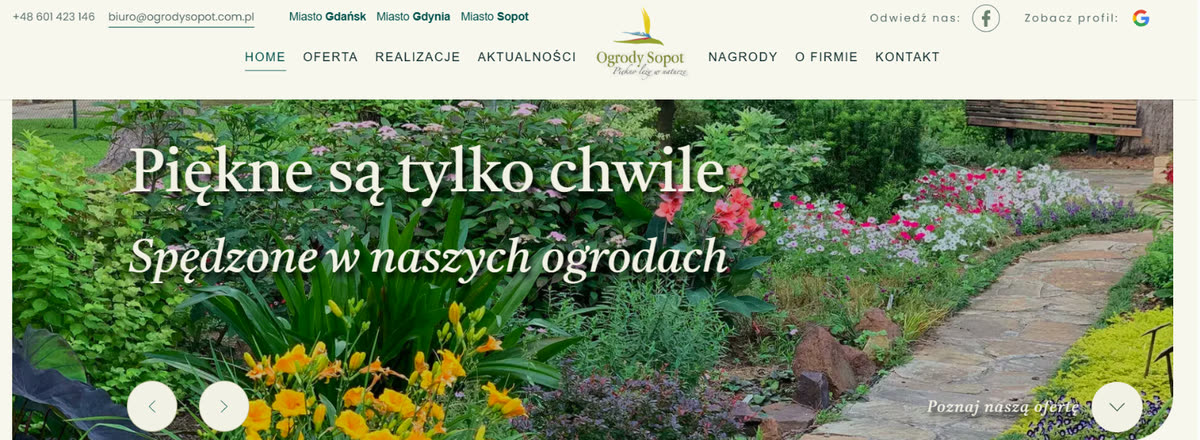 Ogrody Sopot — strona firmy ogrodniczej, realizacja Devpartner
